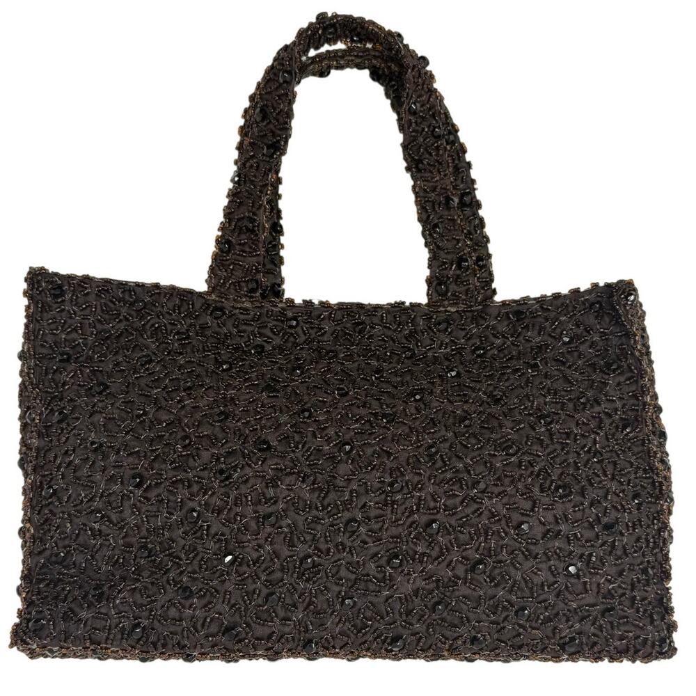 Vintage 90s Pierre Urbach Brown Beaded Evening Handbag Purse